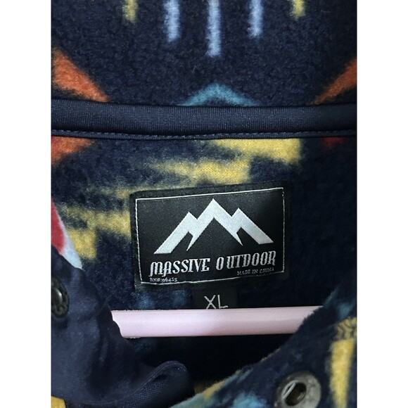 MASSIVE OUTDOOR Hiking Jacket Mens XL Fleece Hoodie Sweatshirt Aztec Southwest - Picture 4 of 6